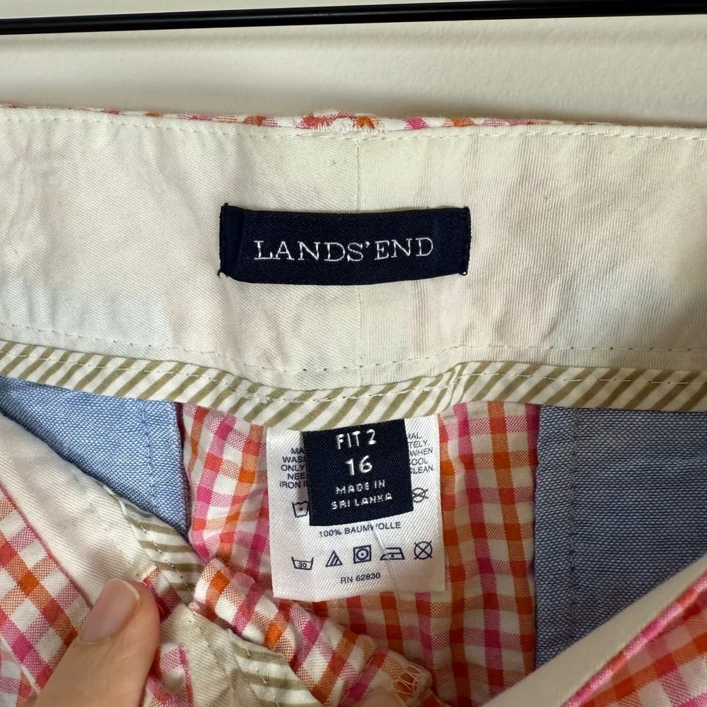 NEW‎ Lands' End Fit 2 Gingham Shorts Seer Sucker 16 Plaid 7 Inch Inseam NWT